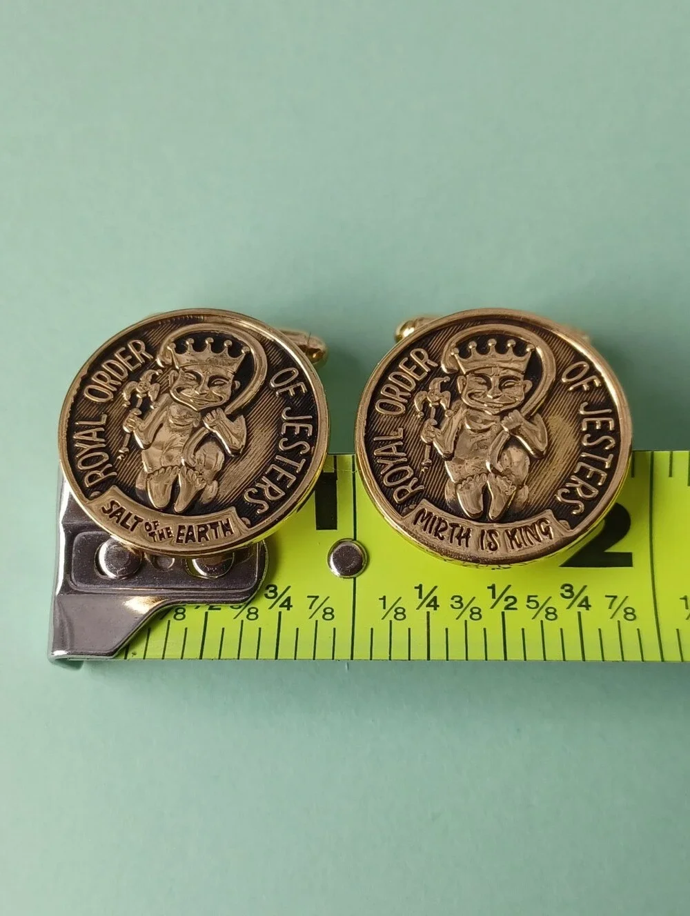 ROYAL ORDER OF JESTERS MIRTH IS KING GOLD-TONE CUFFLINKS 7/8